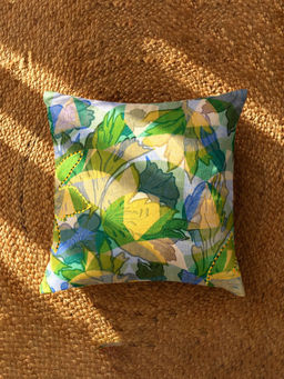 Zeba World - Multi-Color Striped & Floral Reversible Square Cushion Cover (16 x 16 Inches)