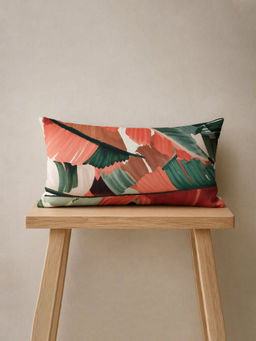 Zeba World - Leaf Printed Beige Cushion Cover (12 x 22 Inches)