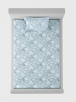 SANSAAR A D'DECOR BRAND LIVE CONSCIOUSLY - Pavot Glacier Blue Bedsheet with 1 Pillow Cover (Single)