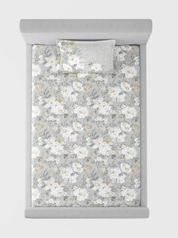SANSAAR A D'DECOR BRAND LIVE CONSCIOUSLY - Carnation Grey Bedsheet with 1 Pillow Cover (Single)