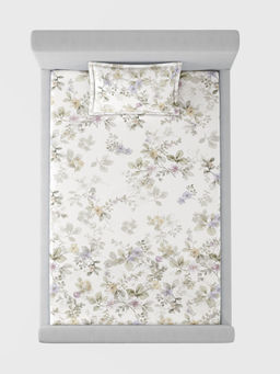 SANSAAR A D'DECOR BRAND LIVE CONSCIOUSLY - Windflower Green Bedsheet with 1 Pillow Cover (Single)