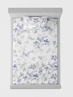 SANSAAR A D'DECOR BRAND LIVE CONSCIOUSLY - Windflower Blue Bedsheet with 1 Pillow Cover (Single)