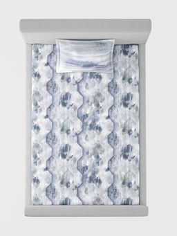 SANSAAR A D'DECOR BRAND LIVE CONSCIOUSLY - Honeycomb Aqua Blue Bedsheet with 1 Pillow Cover (Single)