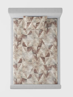 SANSAAR A D'DECOR BRAND LIVE CONSCIOUSLY - Trigon Coffee Brown Bedsheet with 1 Pillow Cover (Single)