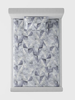 SANSAAR A D'DECOR BRAND LIVE CONSCIOUSLY - Trigon Slate Grey Bedsheet with 1 Pillow Cover (Single)
