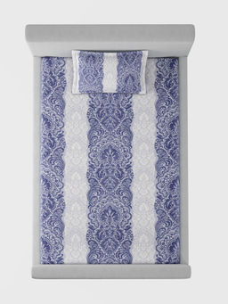 SANSAAR A D'DECOR BRAND LIVE CONSCIOUSLY - Dynasty Twilight Blue Bedsheet with 1 Pillow Cover (Single)