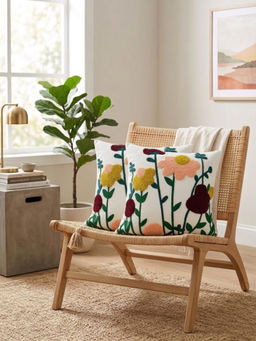 HOSTA HOMES - White Pure Cotton Handcrafted Cushion Covers (Pack of 2) (16 x 16 Inches)