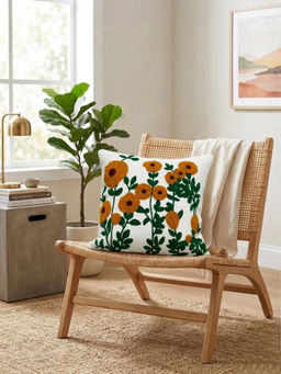 HOSTA HOMES - White Pure Cotton Handcrafted Cushion Cover (16 x 16 Inches)