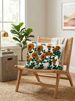 HOSTA HOMES - White Pure Cotton Handcrafted Cushion Covers (Pack of 2) (16 x 16 Inches)