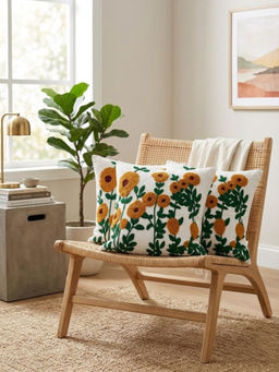 HOSTA HOMES - White Pure Cotton Handcrafted Cushion Covers (Pack of 3) (16 x 16 Inches)