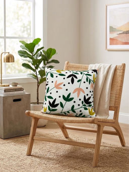 HOSTA HOMES - White Pure Cotton Handcrafted Cushion Cover (16 x 16 Inches)