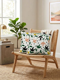 HOSTA HOMES - White Pure Cotton Handcrafted Cushion Covers (Pack of 2) (16 x 16 Inches)