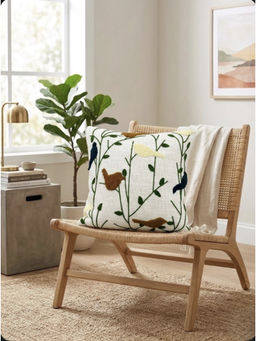 HOSTA HOMES - White Pure Cotton Handcrafted Cushion Cover (16 x 16 Inches)