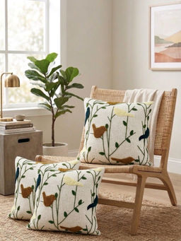HOSTA HOMES - White Pure Cotton Handcrafted Cushion Covers (Pack of 3) (16 x 16 Inches)