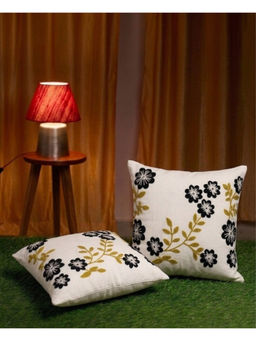 HOSTA HOMES - White Pure Cotton Handcrafted Cushion Covers (Pack of 2) (16 x 16 Inches)