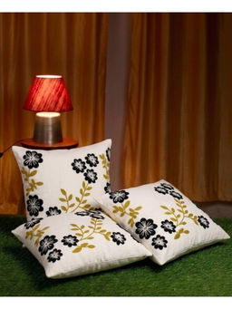 HOSTA HOMES - White Pure Cotton Handcrafted Cushion Covers (Pack of 3) (16 x 16 Inches)