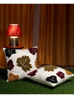 HOSTA HOMES - White Pure Cotton Handcrafted Cushion Covers (Pack of 2) (16 x 16 Inches)