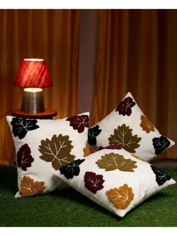 HOSTA HOMES - White Pure Cotton Handcrafted Cushion Covers (Pack of 3) (16 x 16 Inches)