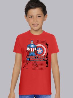 Kidsville - Captain America Regular Fit Crew Neck Bright Red T-Shirt for Boys