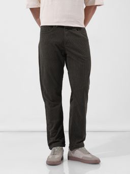 The Indian Garage Co - Olive Men's Straight Fit Textured Mid-Rise Trouser