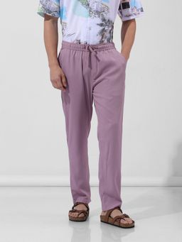 The Indian Garage Co - Purple Men's Relaxed Fit Solid Mid-Rise Trouser