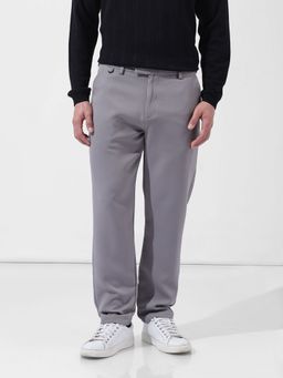 The Indian Garage Co - Grey Men's Slim Fit Solid Mid-Rise Trouser