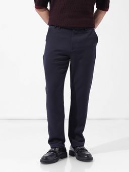 The Indian Garage Co - Navy Blue Men's Slim Fit Solid Mid-Rise Trouser