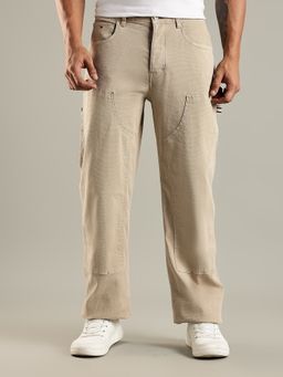Tommy Hilfiger - Beige Relaxed Fit Solid Mid Rise Trouser
