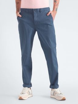 Tommy Hilfiger - Blue Regular Fit Solid Mid Rise Chinos