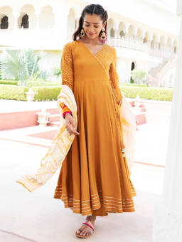 EverBloom - Gule Asharfi Gold Sequins Angrakha Kurta With Pant & Dupatta (Set of 3)