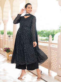 EverBloom - Naaz Black Lurex Flared Kurta With Pant & Dupatta (Set of 3)