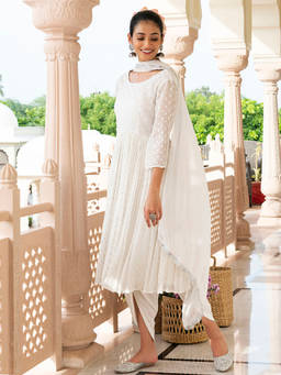 EverBloom - Zeenat Lurex Flared Kurta With Dhoti & Dupatta (Set of 3)