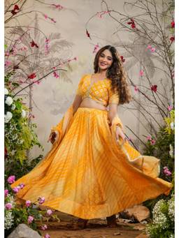 EverBloom - Saaz Yellow Bandhej Lehenga with Blouse & Dupatta (Set of 3)