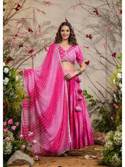 EverBloom - Sagun Pink Bandhej Lehenga with Blouse & Dupatta (Set of 3)