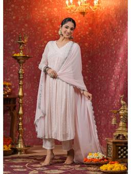 EverBloom - Rati Pink Lurex Flared Kurta with Pants & Dupatta (Set of 3)