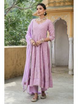 EverBloom - Asmee Lavender Chikankari Anarkali Suit With Dupatta (Set of 3)