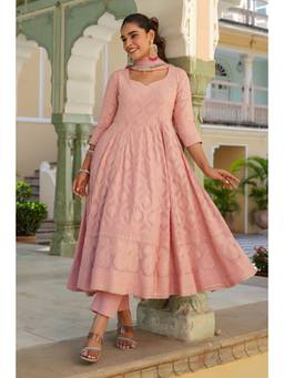 EverBloom - Mariyam Peach Chikankari Anarkali Suit With Dupatta (Set of 3)