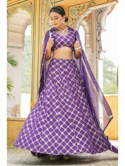 EverBloom - Ishya Purple Organza Jacquard Lehenga (Set of 3)