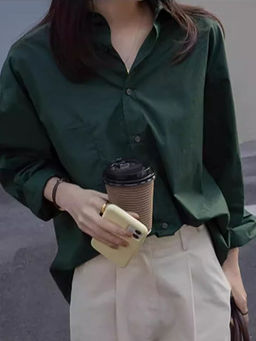 Outzidr - Green Oversized Poplin Shirt