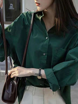 Outzidr - Solid Green Oversized Shirt