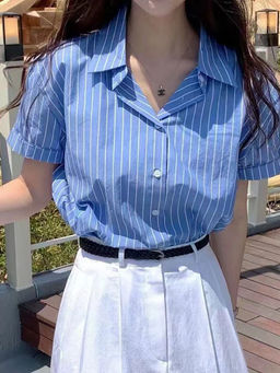 Outzidr - Blue Button Down Striped Shirt