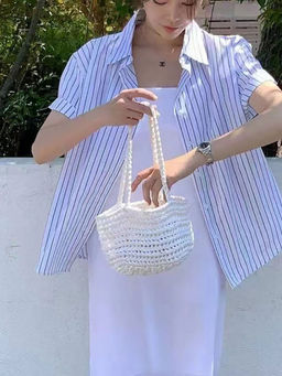 Outzidr - White Button Down Striped Shirt