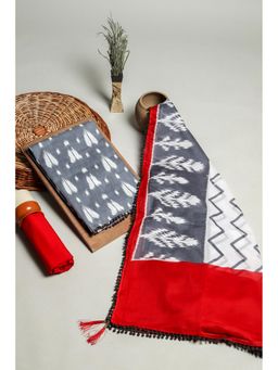 KISHORI - Ikat Print Cotton Unstitched Salwar Suit Dress Material 3 Piece Set - Grey