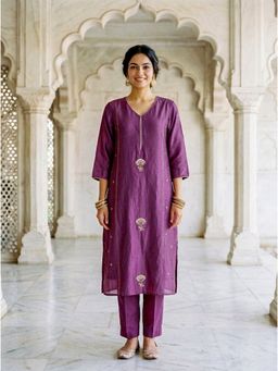 Missprint - Purple Chanderi Silk Kurta with Pant