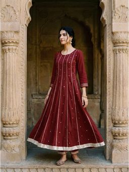 Missprint - Maroon Embroidered Premium Modal Anarkali Kurta with Pant