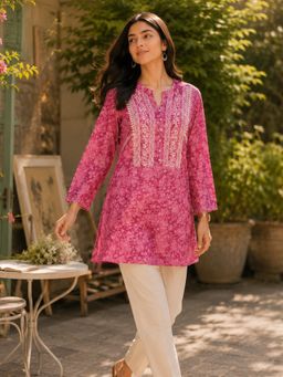 Nayam by lakshita - Pink Floral Printed Embroidered Kurti
