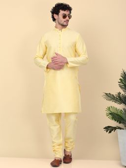 Kraft India - Men Silk Blend Yellow Kurta and Churidar (Set of 2)