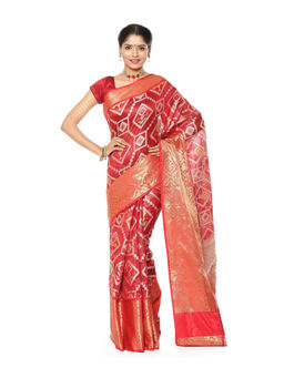 Banarasi Silk Works - Maroon Katan Silk Meena Ikat Patola Patu Saree with Unstitched Blouse