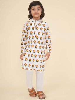 Lil Pitaara - Boys White Cotton Mandarin Neck Kurta with Pyjama