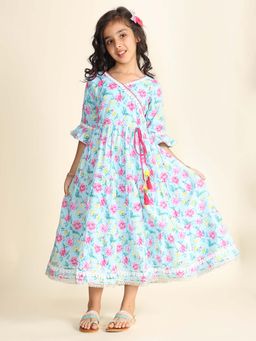 Lil Pitaara - Girls Blue Cotton Round Neck Dress